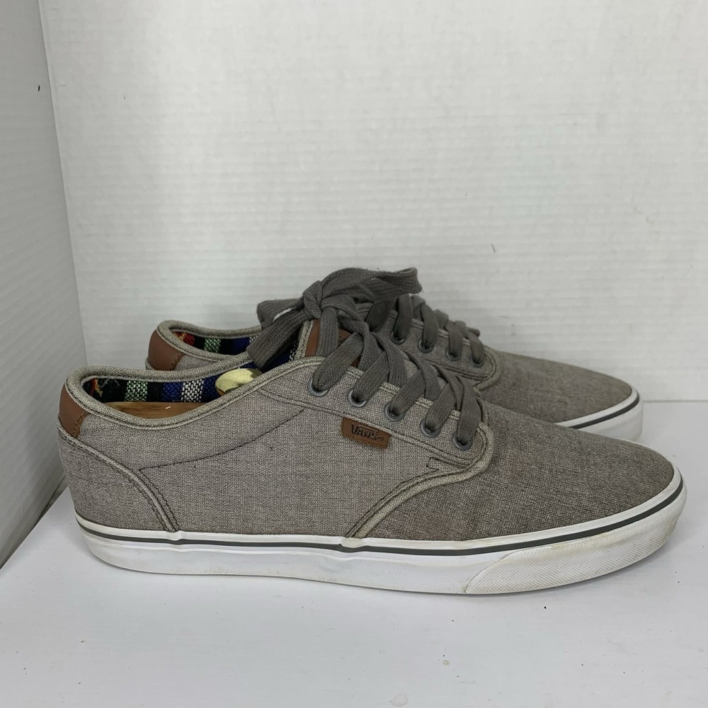 VANS Authentic Brand Gray Leather Accent Men's Casual Skate Shoes 11.5